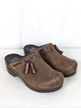 Dansko Shannon Tassel Brown Leather Clogs - Size 37